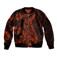 Red Polynesia Sleeve Zip Bomber Jacket Shark Tattoo With Polynesian Plumeria LT14 Unisex Red - Polynesian Pride