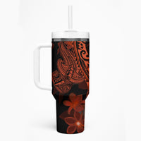 Red Polynesia Tumbler With Handle Shark Tattoo With Polynesian Plumeria