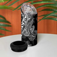 Black Polynesia 4 in 1 Can Cooler Tumbler Shark Tattoo With Polynesian Plumeria