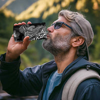 Black Polynesia 4 in 1 Can Cooler Tumbler Shark Tattoo With Polynesian Plumeria