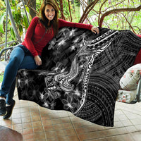 Black Polynesia Quilt Shark Tattoo With Polynesian Plumeria LT14 - Polynesian Pride