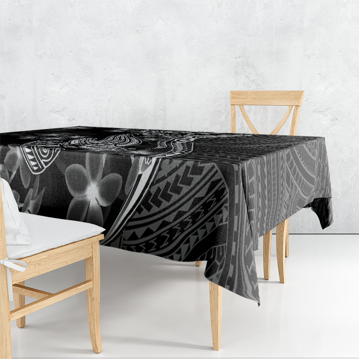 Black Polynesia Tablecloth Shark Tattoo With Polynesian Plumeria LT14 - Polynesian Pride
