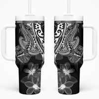 Black Polynesia Tumbler With Handle Shark Tattoo With Polynesian Plumeria