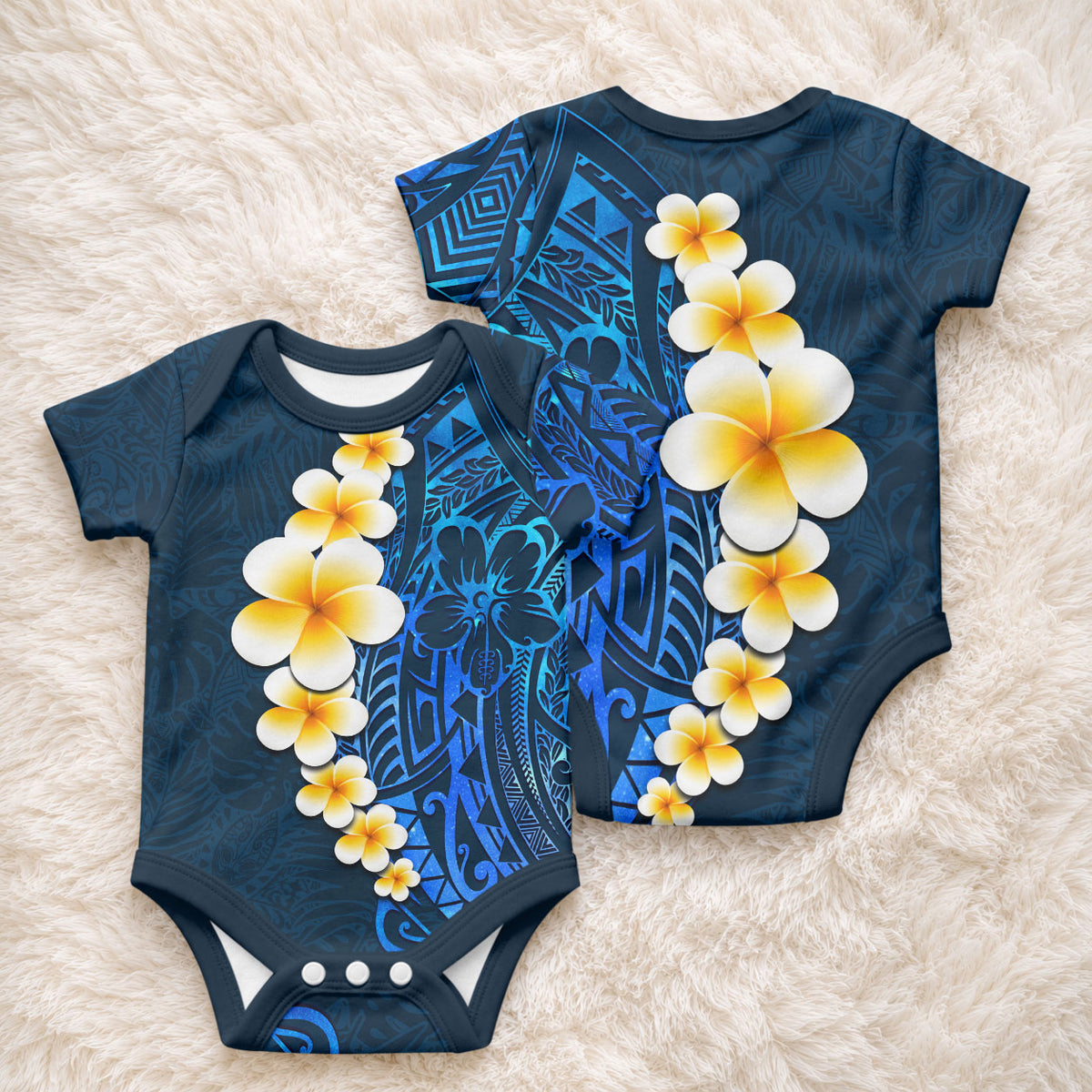 Blue Tropical Plumeria With Galaxy Polynesian Art Baby Onesie