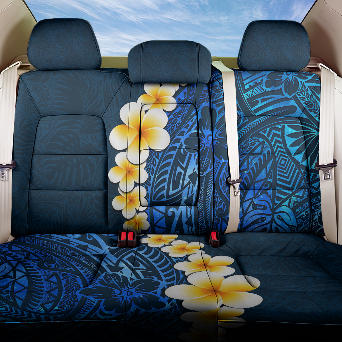 Blue Polynesia Back Car Seat Cover Plumeria Tropical Leaves With Galaxy Polynesian Art LT14 One Size Blue - Polynesian Pride