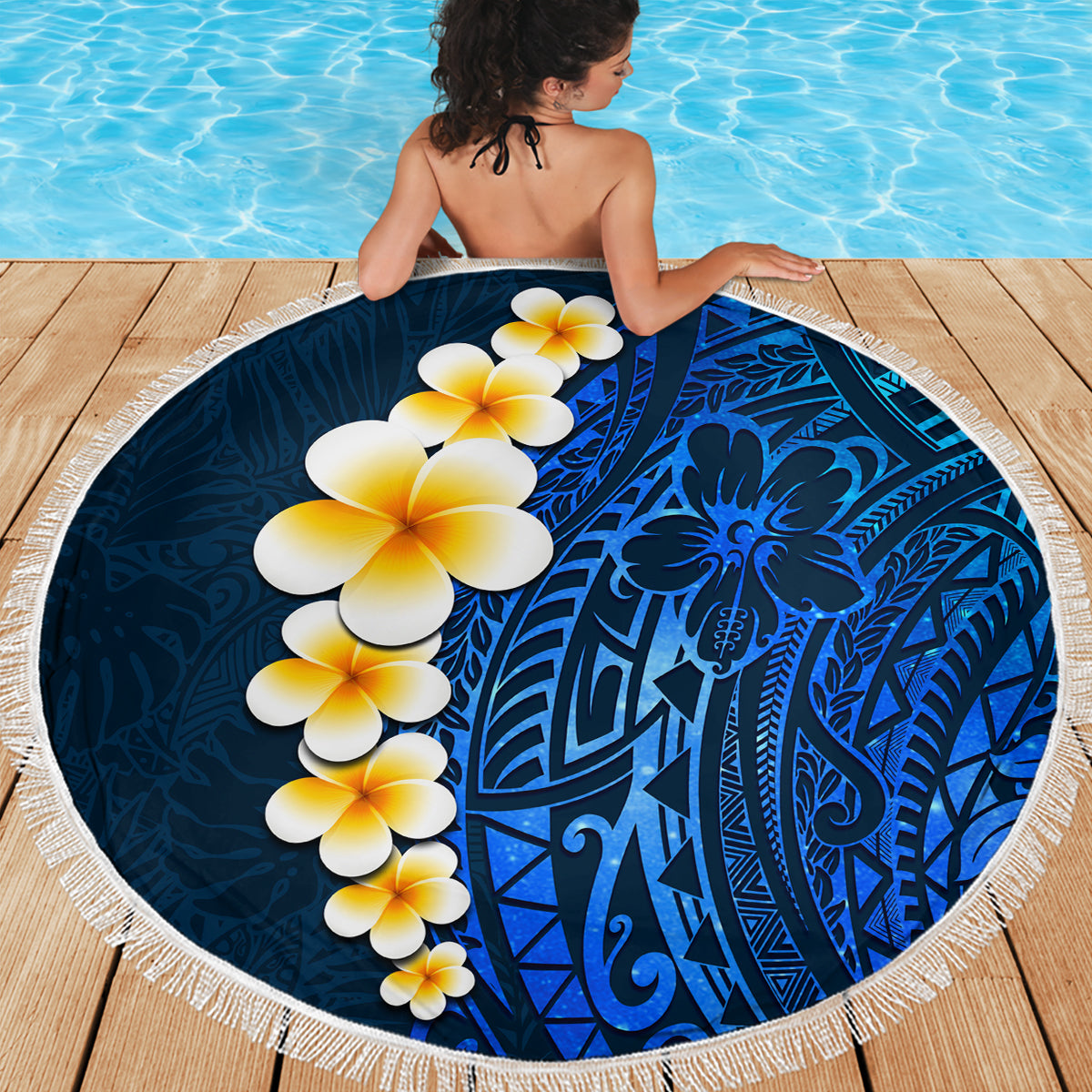 Blue Polynesia Beach Blanket Plumeria Tropical Leaves With Galaxy Polynesian Art LT14 - Polynesian Pride