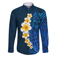Blue Polynesia Family Matching Short Sleeve Bodycon Dress and Hawaiian Shirt Plumeria Tropical Leaves With Galaxy Polynesian Art LT14 Dad's Shirt - Long Sleeve Blue - Polynesian Pride