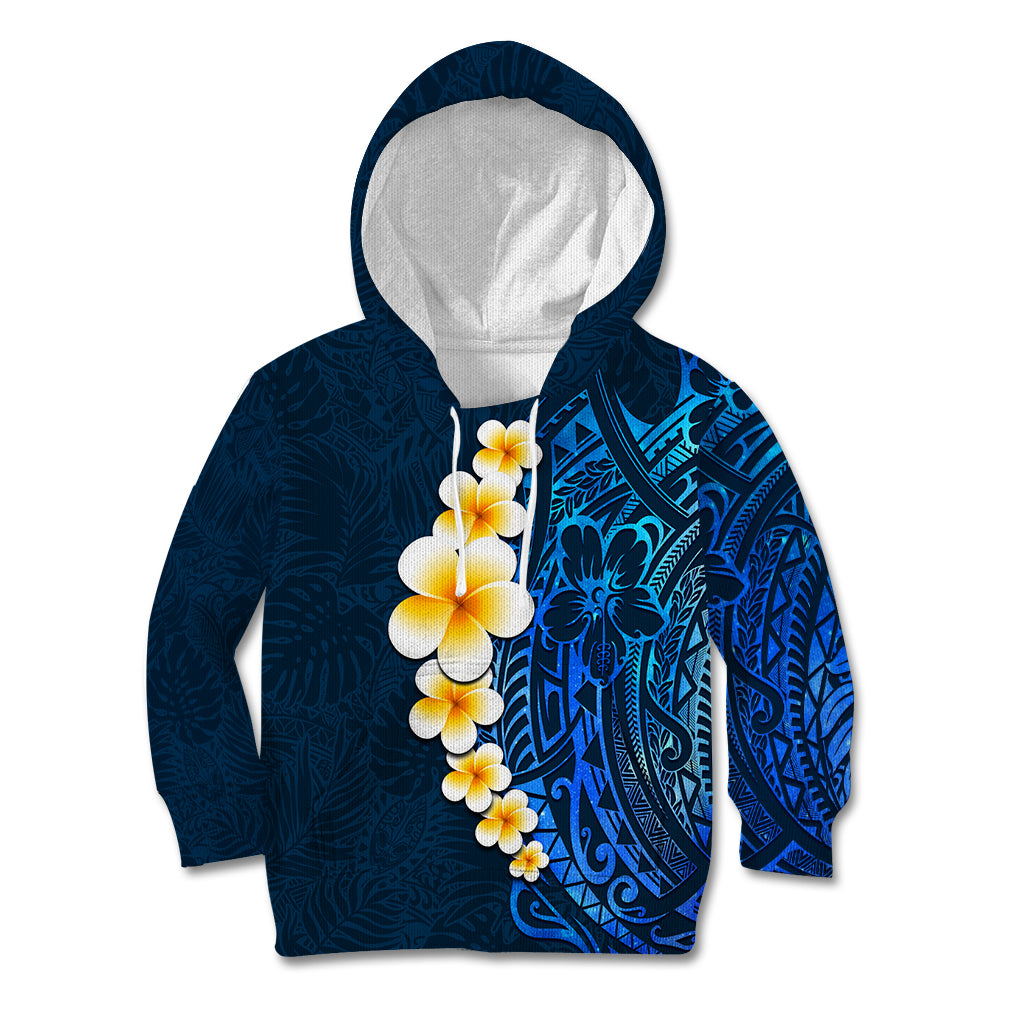 Blue Polynesia Kid Hoodie Plumeria Tropical Leaves With Galaxy Polynesian Art LT14 Blue - Polynesian Pride