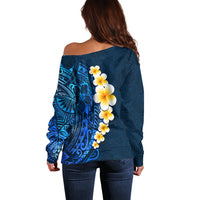 Blue Polynesia Off Shoulder Sweater Plumeria Tropical Leaves With Galaxy Polynesian Art LT14 - Polynesian Pride