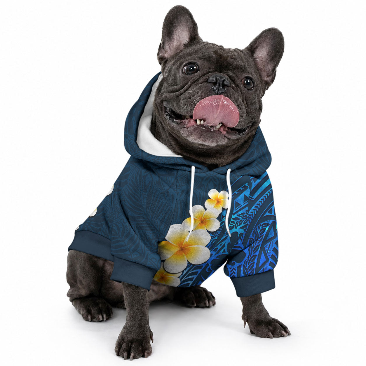 Blue Tropical Plumeria With Galaxy Polynesian Art Pet Hoodie