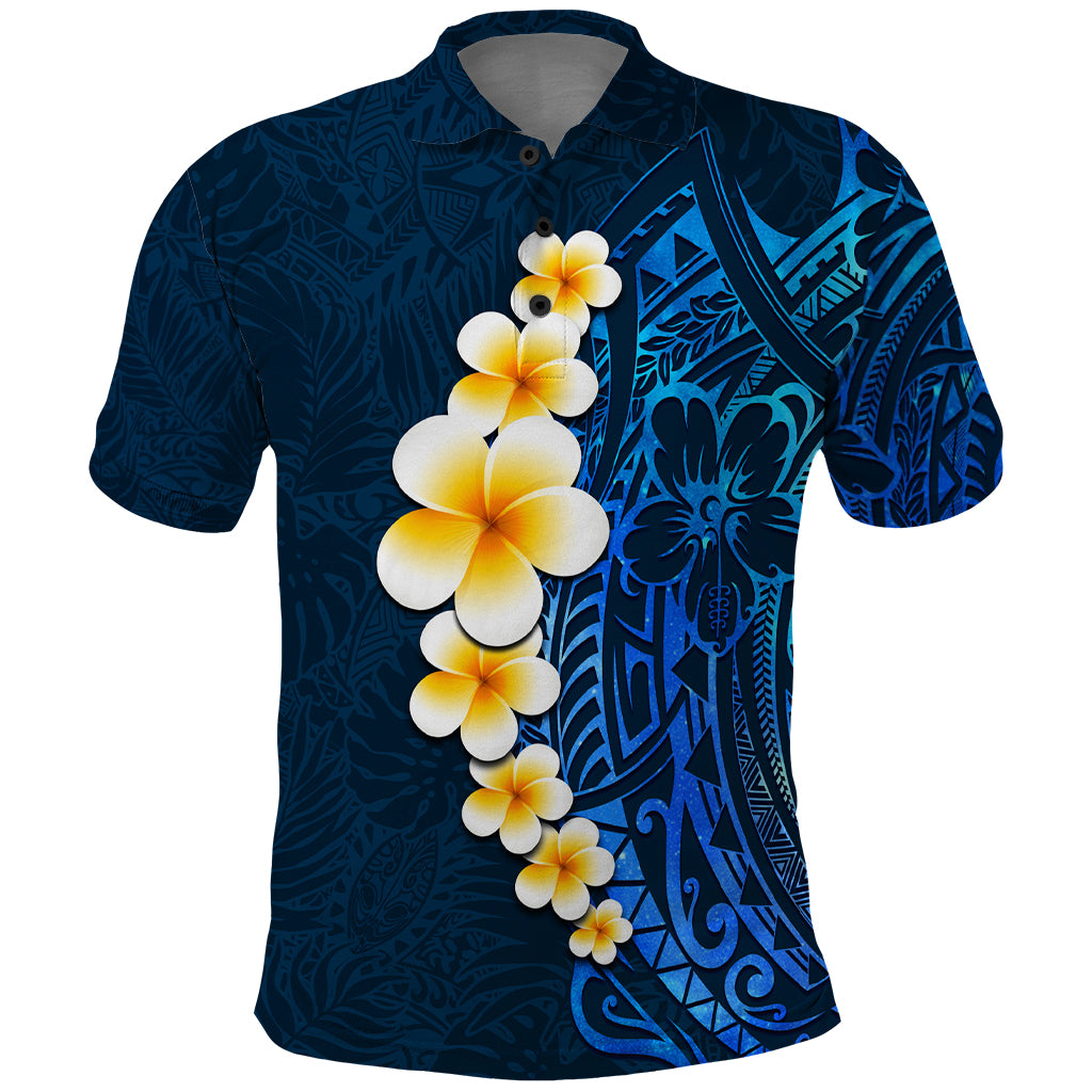 Blue Polynesia Polo Shirt Plumeria Tropical Leaves With Galaxy Polynesian Art LT14 Blue - Polynesian Pride