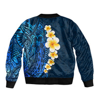 Blue Polynesia Sleeve Zip Bomber Jacket Plumeria Tropical Leaves With Galaxy Polynesian Art LT14 - Polynesian Pride