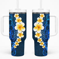 Blue Polynesia Tumbler With Handle Plumeria Tropical Leaves With Galaxy Polynesian Art
