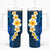 Blue Polynesia Tumbler With Handle Plumeria Tropical Leaves With Galaxy Polynesian Art