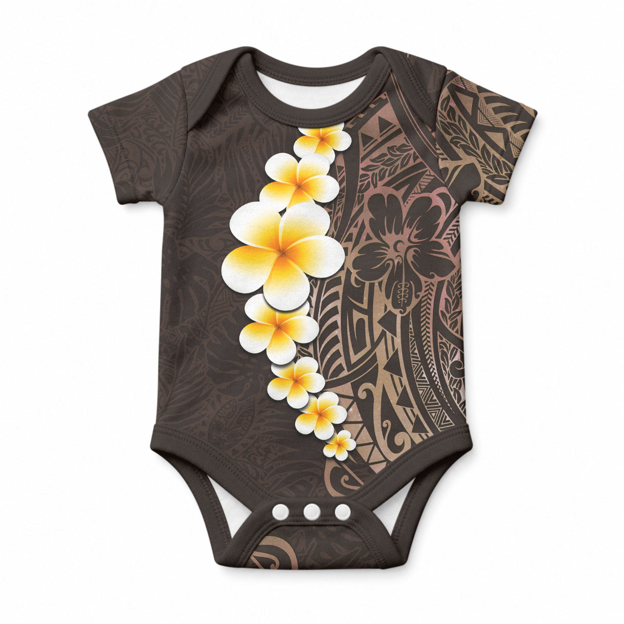 Brown Tropical Plumeria With Galaxy Polynesian Art Baby Onesie