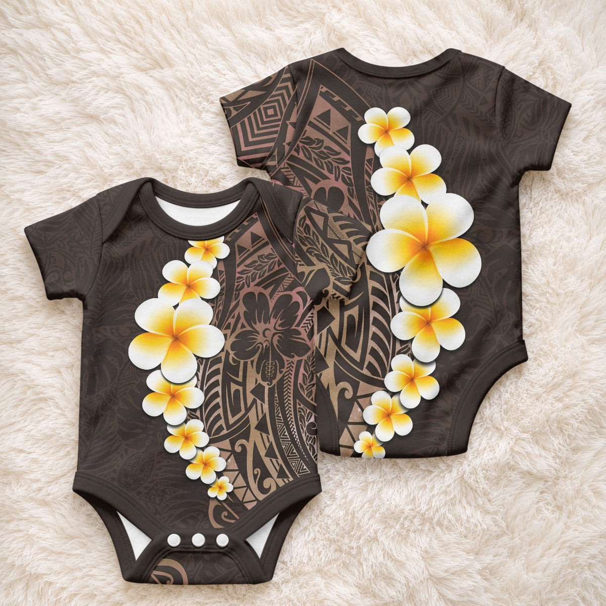 Brown Tropical Plumeria With Galaxy Polynesian Art Baby Onesie