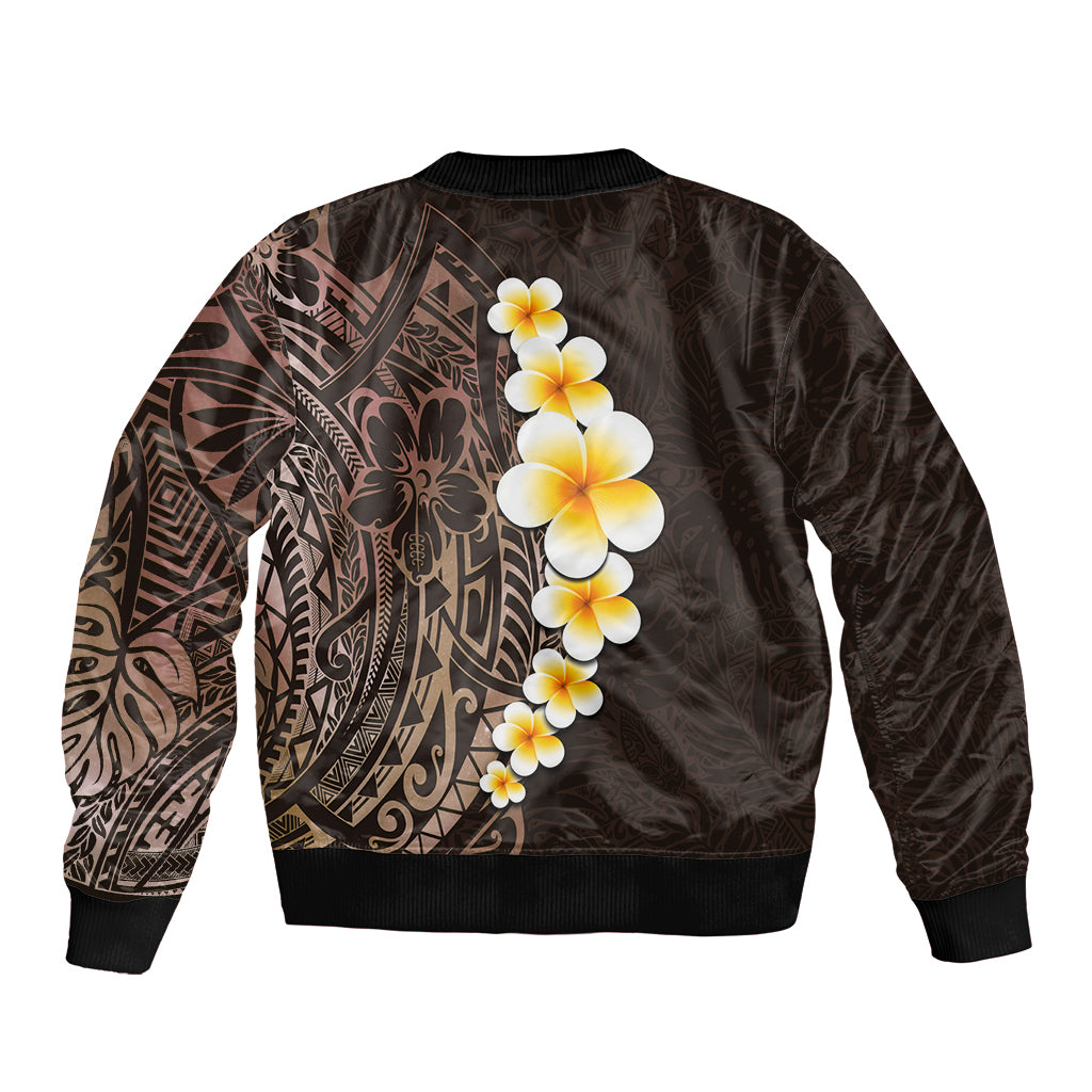 Brown Polynesia Bomber Jacket Plumeria Tropical Leaves With Galaxy Polynesian Art LT14 - Polynesian Pride