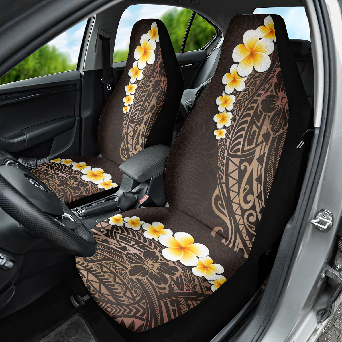 Brown Polynesia Car Seat Cover Plumeria Tropical Leaves With Galaxy Polynesian Art LT14 - Polynesian Pride