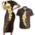 Brown Polynesia Couples Matching Short Sleeve Bodycon Dress and Hawaiian Shirt Plumeria Tropical Leaves With Galaxy Polynesian Art LT14 Brown - Polynesian Pride