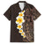 Brown Polynesia Family Matching Puletasi Dress and Hawaiian Shirt Plumeria Tropical Leaves With Galaxy Polynesian Art LT14 Dad's Shirt - Short Sleeve Brown - Polynesian Pride