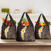Brown Polynesia Grocery Bag Plumeria Tropical Leaves With Galaxy Polynesian Art