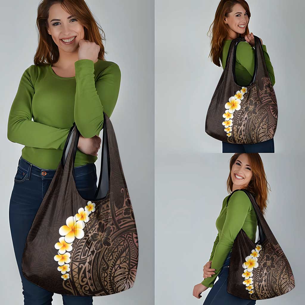 Brown Polynesia Grocery Bag Plumeria Tropical Leaves With Galaxy Polynesian Art