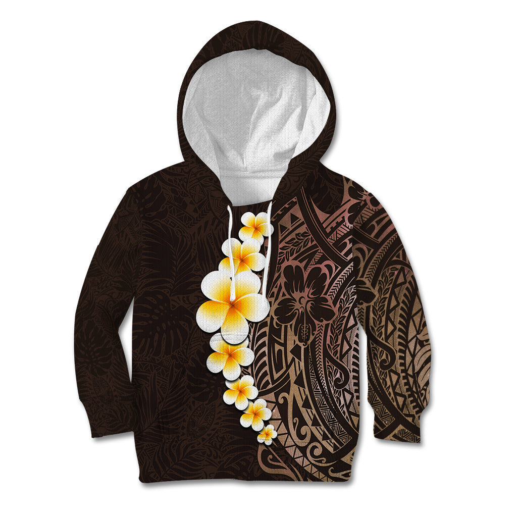 Brown Polynesia Kid Hoodie Plumeria Tropical Leaves With Galaxy Polynesian Art LT14 Brown - Polynesian Pride