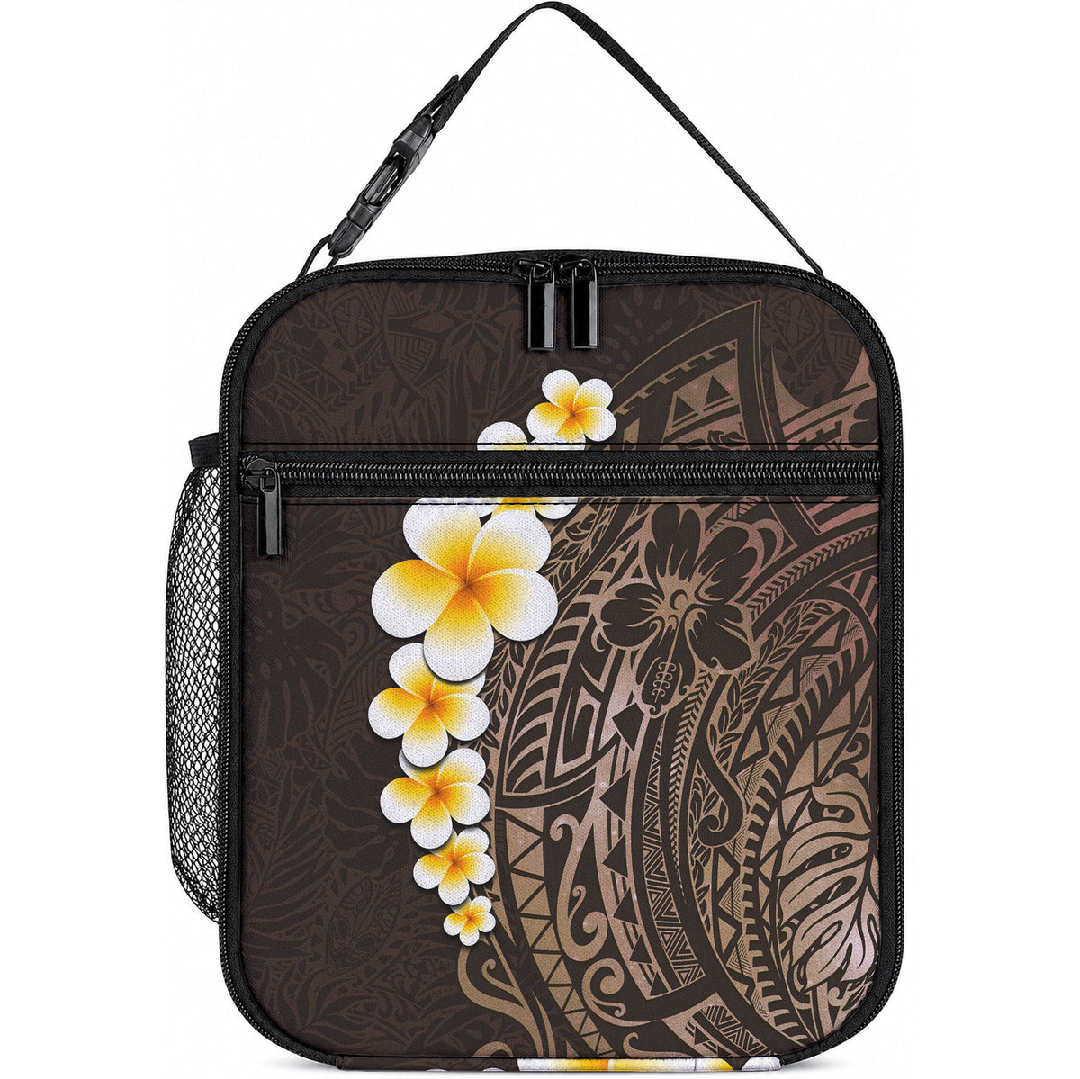 Brown Tropical Plumeria With Galaxy Polynesian Art Lunch Bag