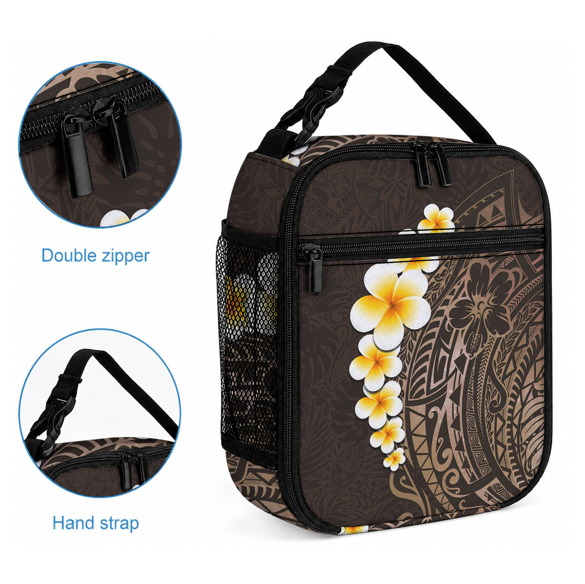 Brown Tropical Plumeria With Galaxy Polynesian Art Lunch Bag