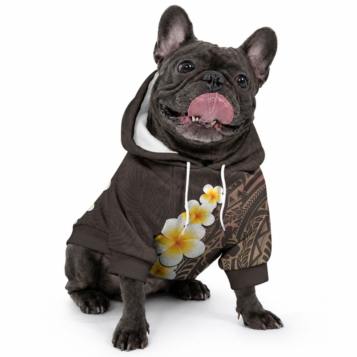 Brown Tropical Plumeria With Galaxy Polynesian Art Pet Hoodie