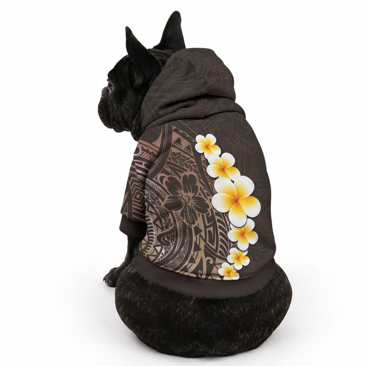 Brown Tropical Plumeria With Galaxy Polynesian Art Pet Hoodie