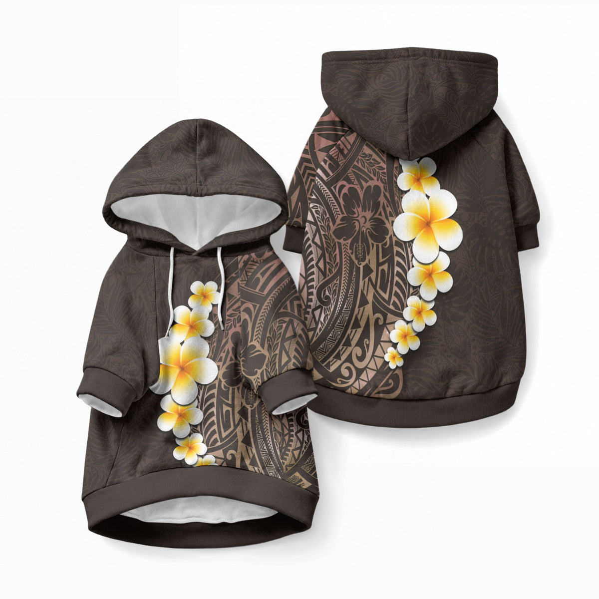 Brown Tropical Plumeria With Galaxy Polynesian Art Pet Hoodie