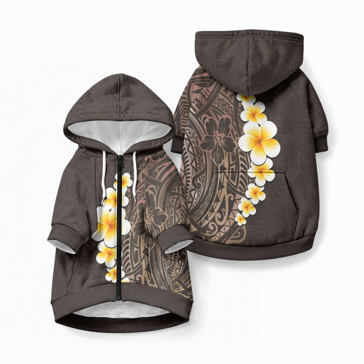 Brown Tropical Plumeria With Galaxy Polynesian Art Pet Hoodie