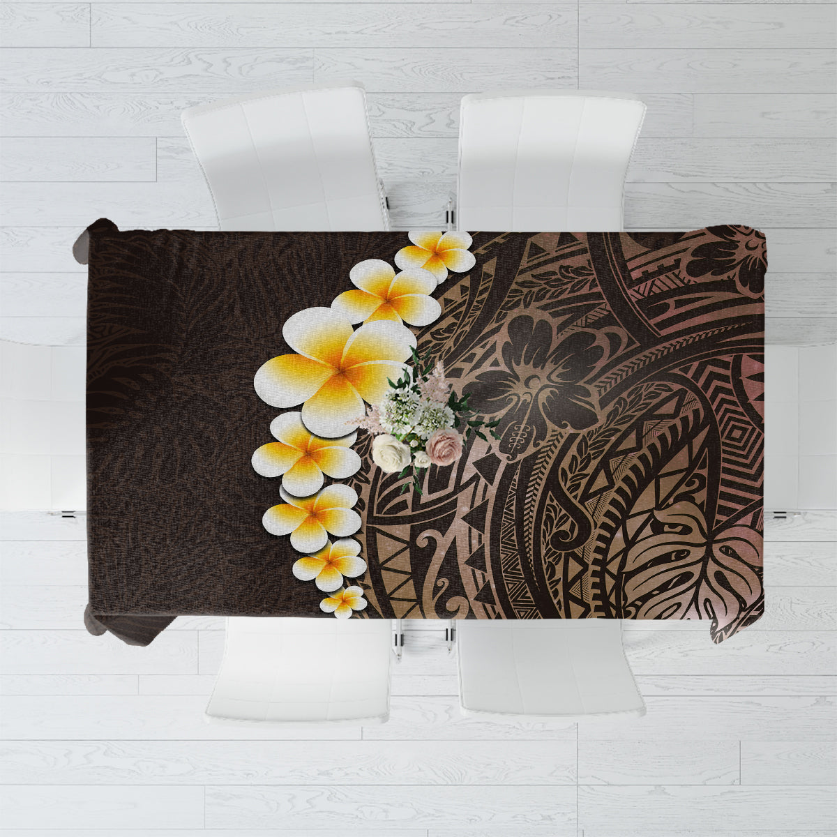 Brown Polynesia Tablecloth Plumeria Tropical Leaves With Galaxy Polynesian Art LT14 Brown - Polynesian Pride