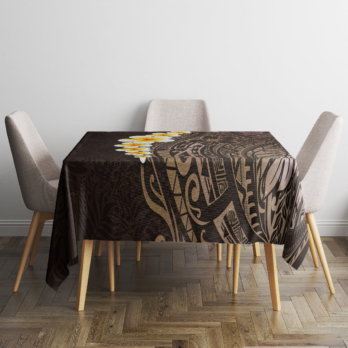 Brown Polynesia Tablecloth Plumeria Tropical Leaves With Galaxy Polynesian Art LT14 - Polynesian Pride