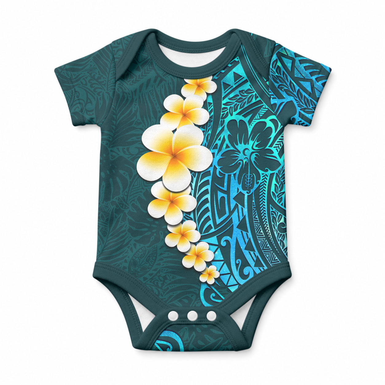 Turquoise Tropical Plumeria With Galaxy Polynesian Art Baby Onesie