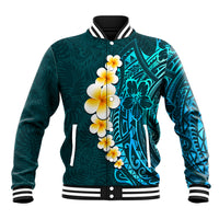 Turquosie Polynesia Baseball Jacket Plumeria Tropical Leaves With Galaxy Polynesian Art LT14 Unisex Turquoise - Polynesian Pride