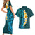 Turquosie Polynesia Couples Matching Short Sleeve Bodycon Dress and Hawaiian Shirt Plumeria Tropical Leaves With Galaxy Polynesian Art LT14 - Polynesian Pride