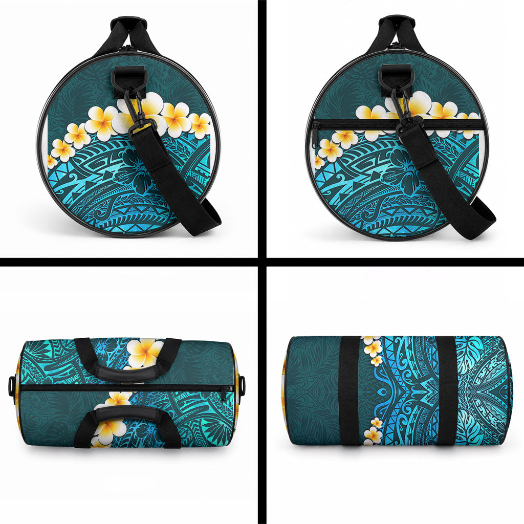 Turquoise Tropical Plumeria With Galaxy Polynesian Art Duffle Bag