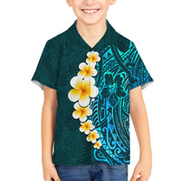 Turquosie Polynesia Family Matching Off Shoulder Maxi Dress and Hawaiian Shirt Plumeria Tropical Leaves With Galaxy Polynesian Art LT14 Son's Shirt Turquoise - Polynesian Pride