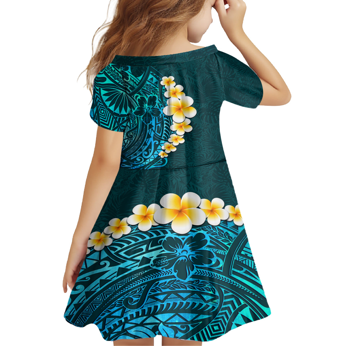 Turquosie Polynesia Family Matching Tank Maxi Dress and Hawaiian Shirt Plumeria Tropical Leaves With Galaxy Polynesian Art LT14 - Polynesian Pride