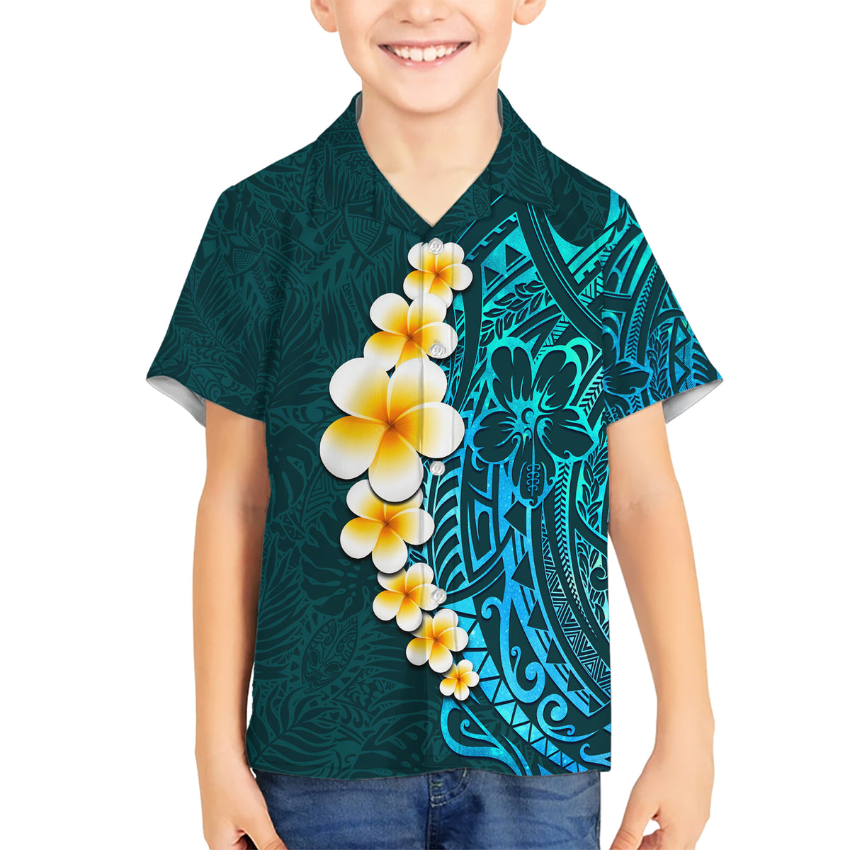 Turquosie Polynesia Hawaiian Shirt Plumeria Tropical Leaves With Galaxy Polynesian Art LT14 - Polynesian Pride