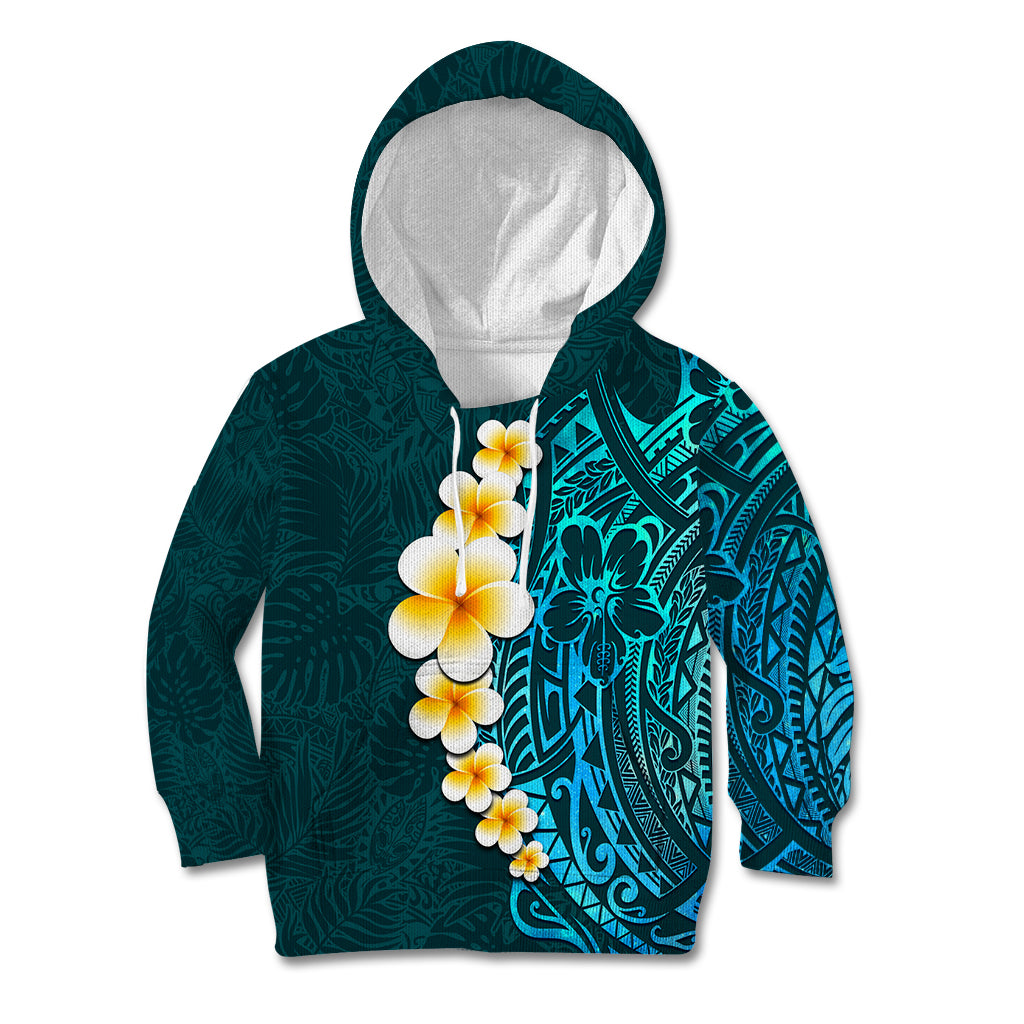 Turquosie Polynesia Kid Hoodie Plumeria Tropical Leaves With Galaxy Polynesian Art LT14 Hoodie Turquoise - Polynesian Pride