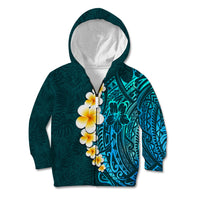 Turquosie Polynesia Kid Hoodie Plumeria Tropical Leaves With Galaxy Polynesian Art LT14 Zip Hoodie Turquoise - Polynesian Pride