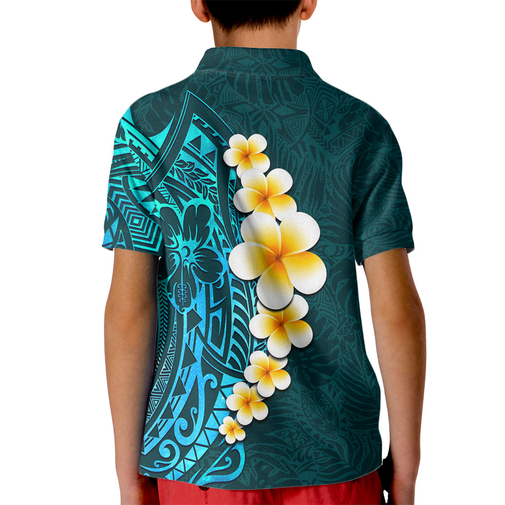 Turquosie Polynesia Kid Polo Shirt Plumeria Tropical Leaves With Galaxy Polynesian Art LT14 - Polynesian Pride