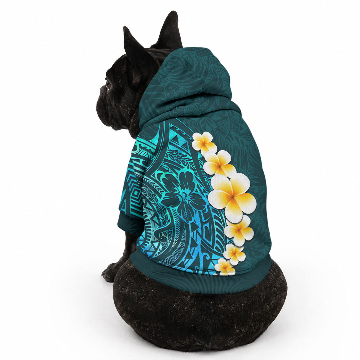 Turquoise Tropical Plumeria With Galaxy Polynesian Art Pet Hoodie
