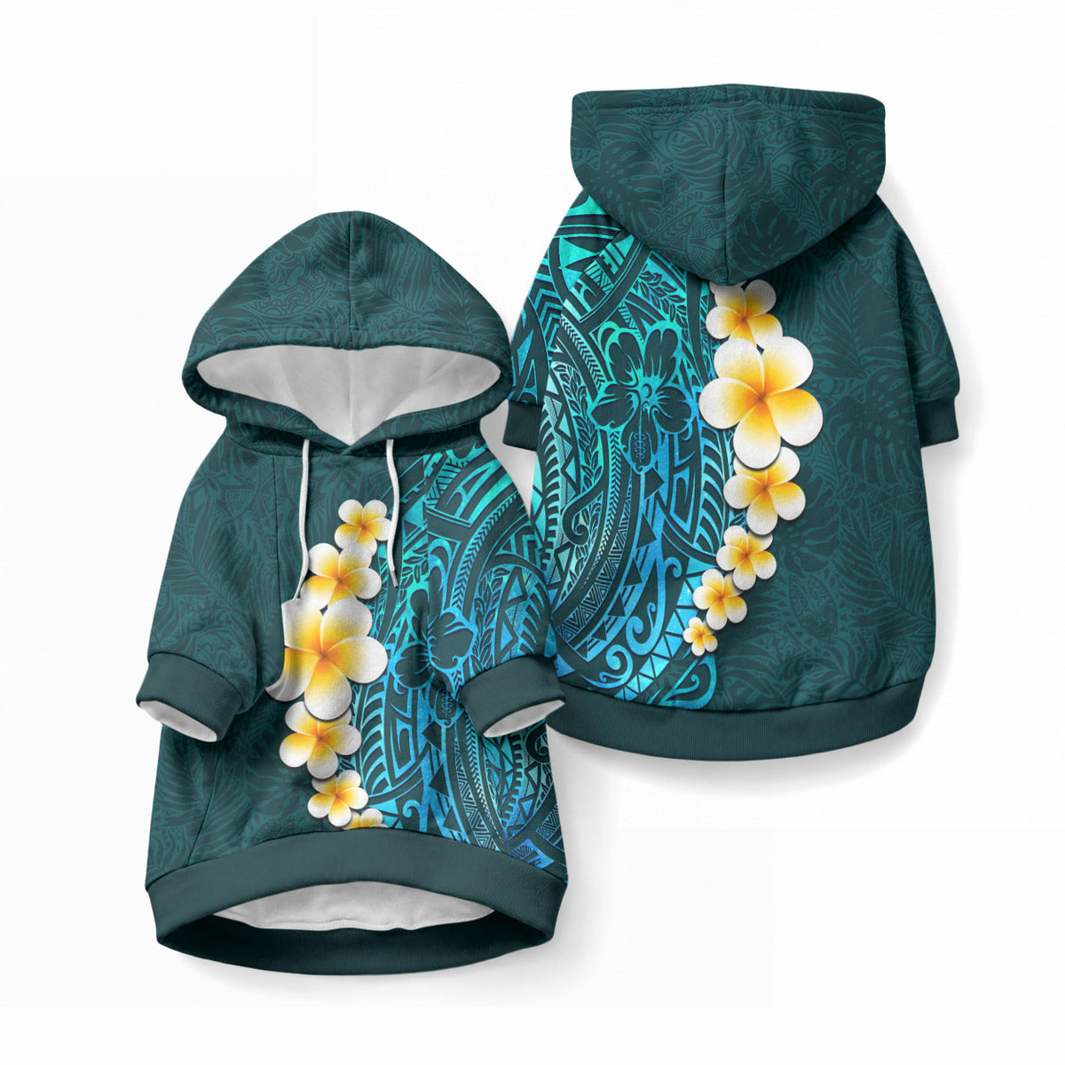 Turquoise Tropical Plumeria With Galaxy Polynesian Art Pet Hoodie