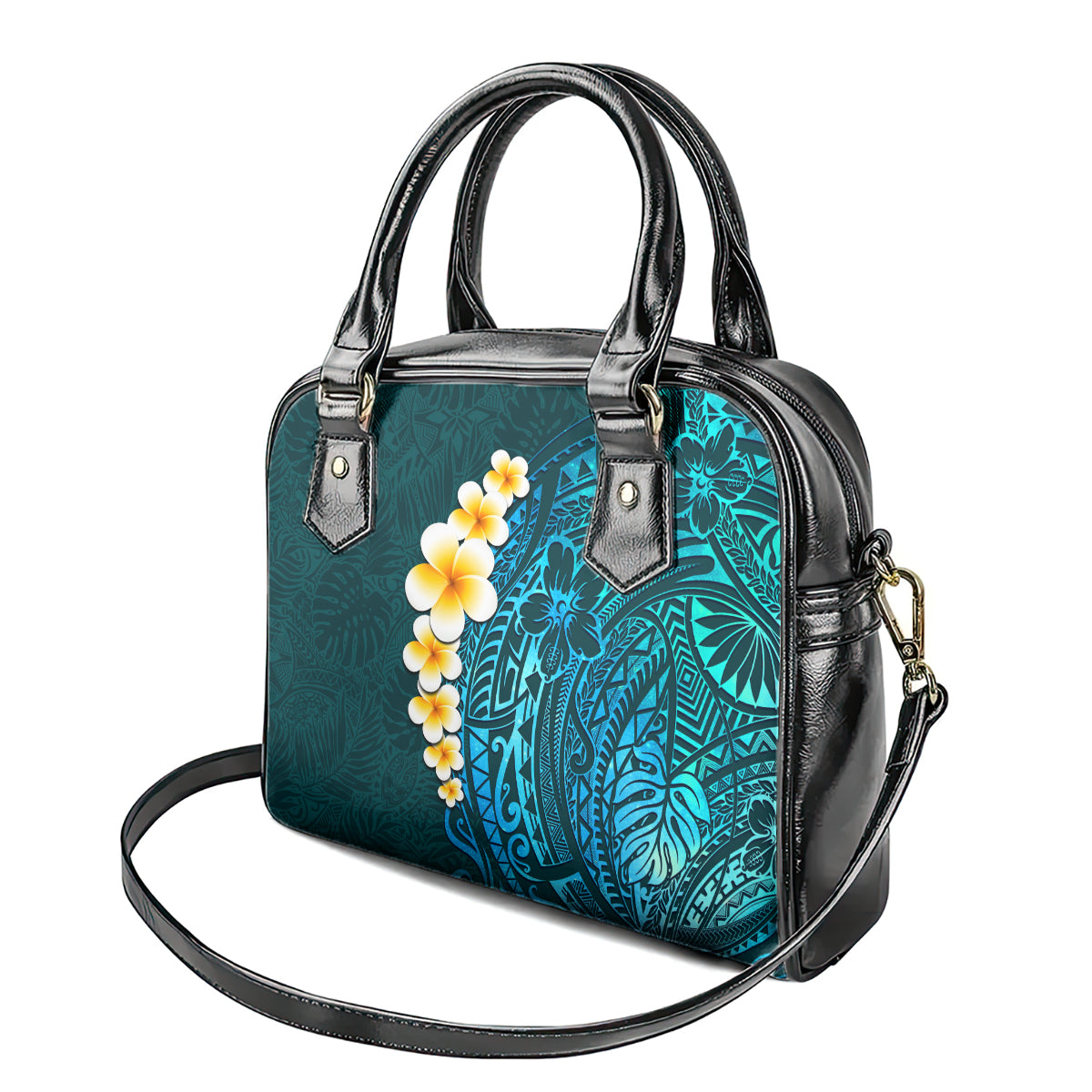 Turquosie Polynesia Shoulder Handbag Plumeria Tropical Leaves With Galaxy Polynesian Art LT14 - Polynesian Pride