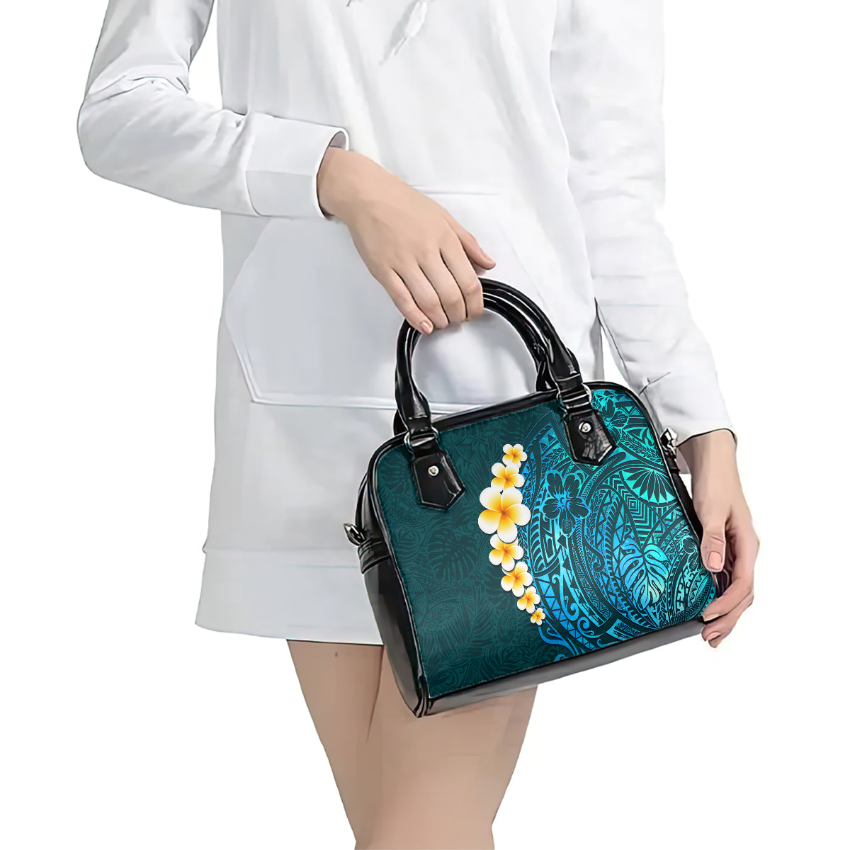 Turquosie Polynesia Shoulder Handbag Plumeria Tropical Leaves With Galaxy Polynesian Art LT14 - Polynesian Pride