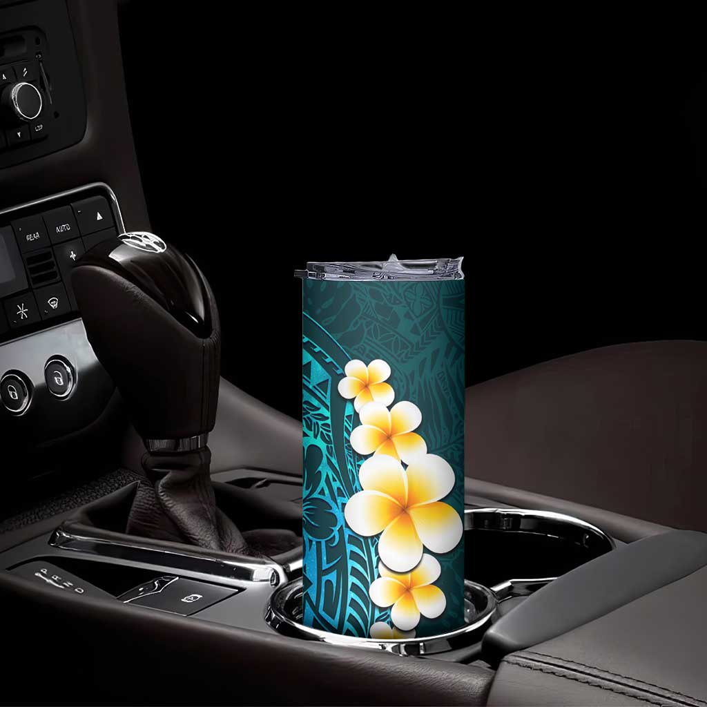 Turquosie Polynesia Skinny Tumbler Plumeria Tropical Leaves With Galaxy Polynesian Art LT14 - Polynesian Pride